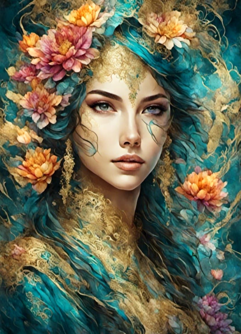 Rainbow Portrait in Lotus World with Selective Color