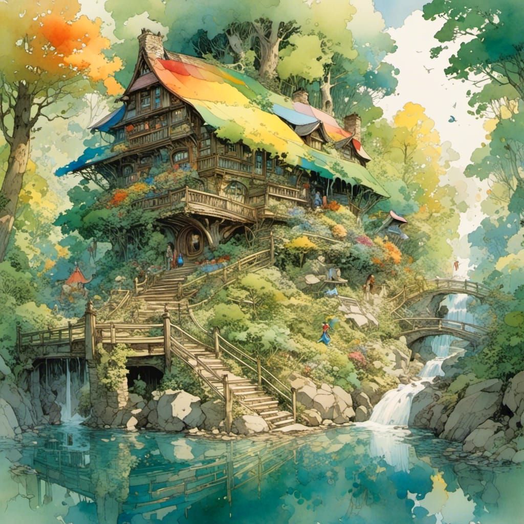 The secret rainbow cottage   by @Artdoddler 