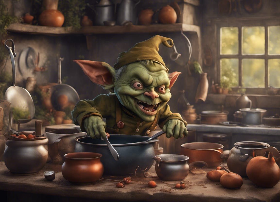 pesty Goblin banging pots and pans kitchen detailed matte painting ...