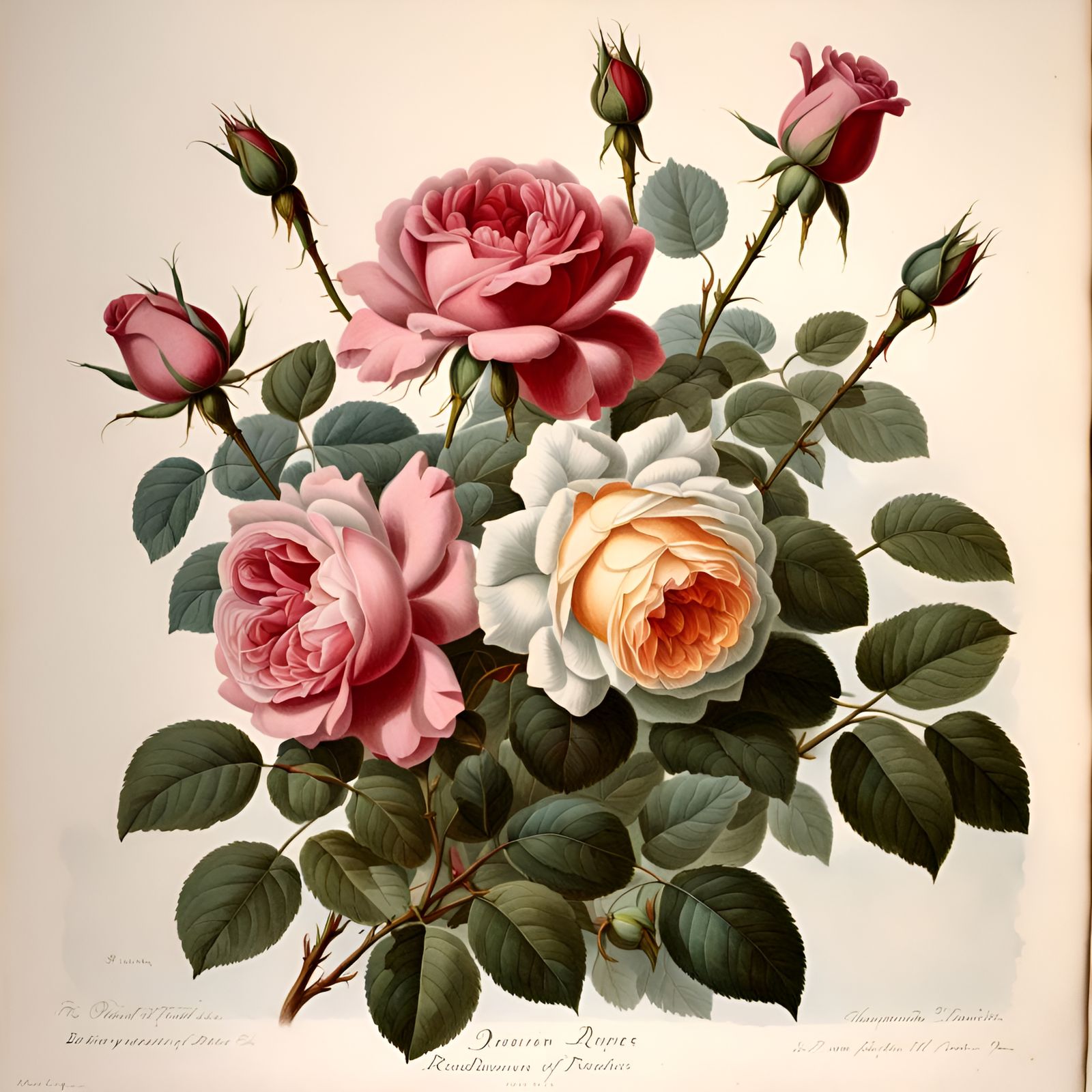 Vintage Rose Print in Botanical Illustration Style
