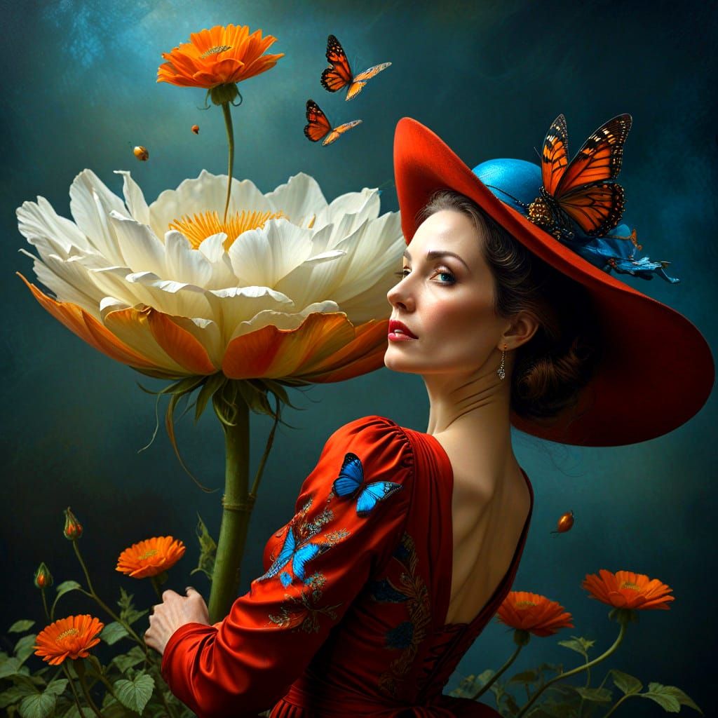 Ethereal Woman in Vibrant Surrealistic Scene