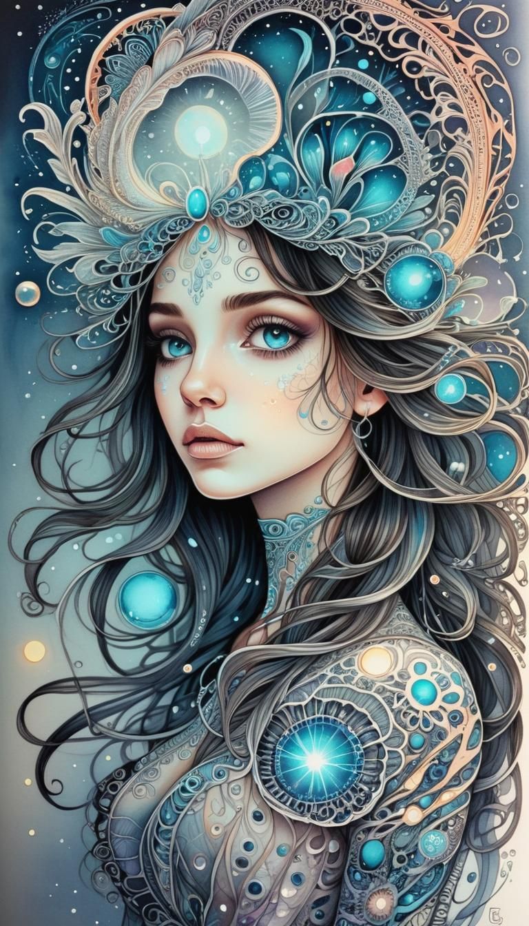 Bioluminescent Ethereal Stunning Beauty Zentangle Hyperdetai...