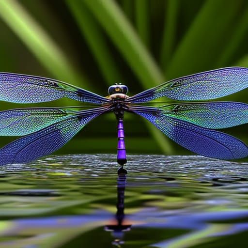 Dragonflies skimming across a pond