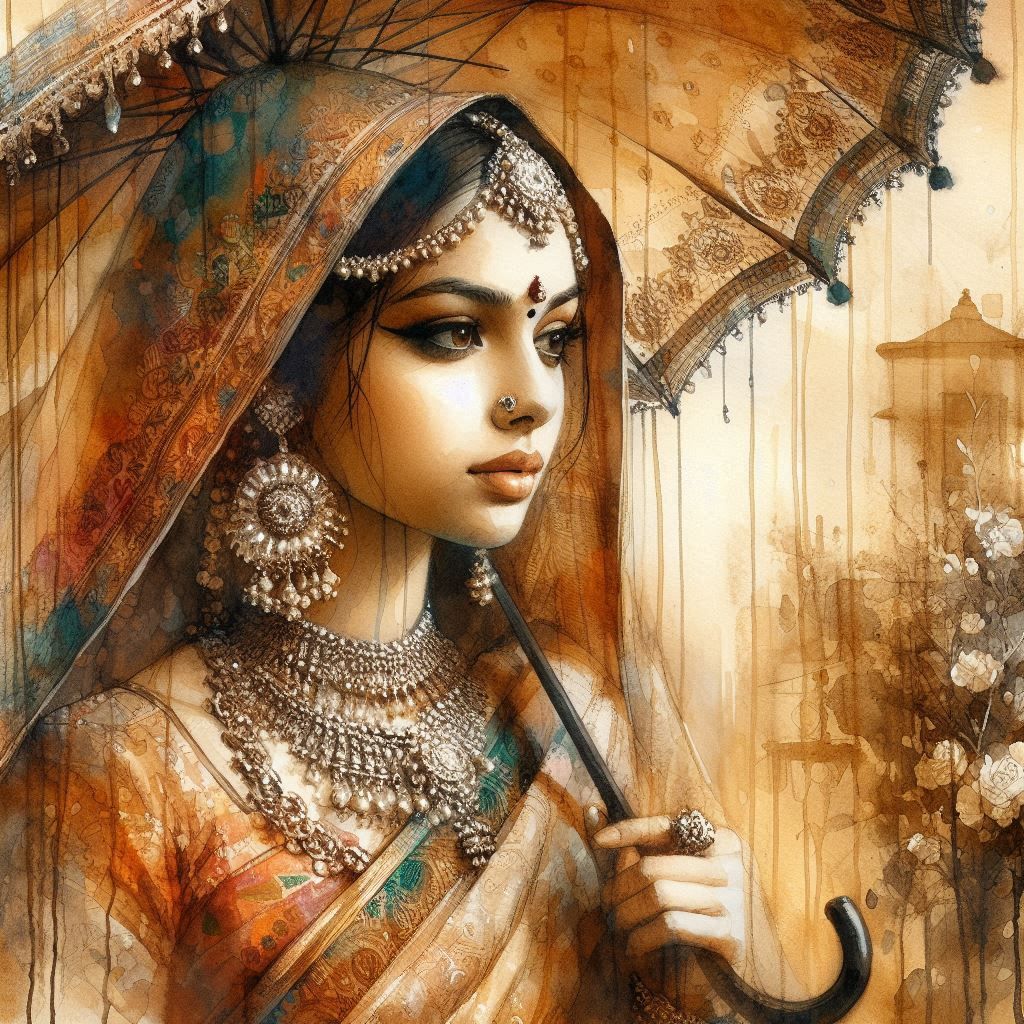 Indian woman in rain