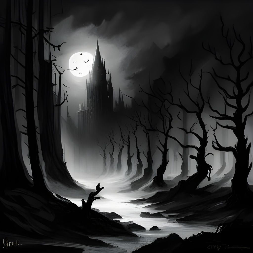 A really scary forest, mist. High resolution.   by @Irene