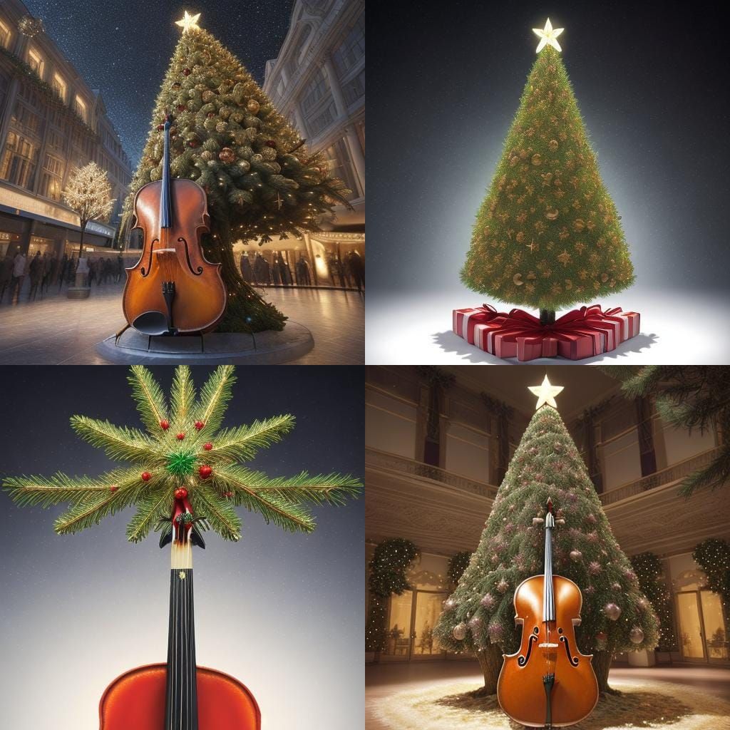 realistic christmas tree made from cellos, unconventional tree, star on