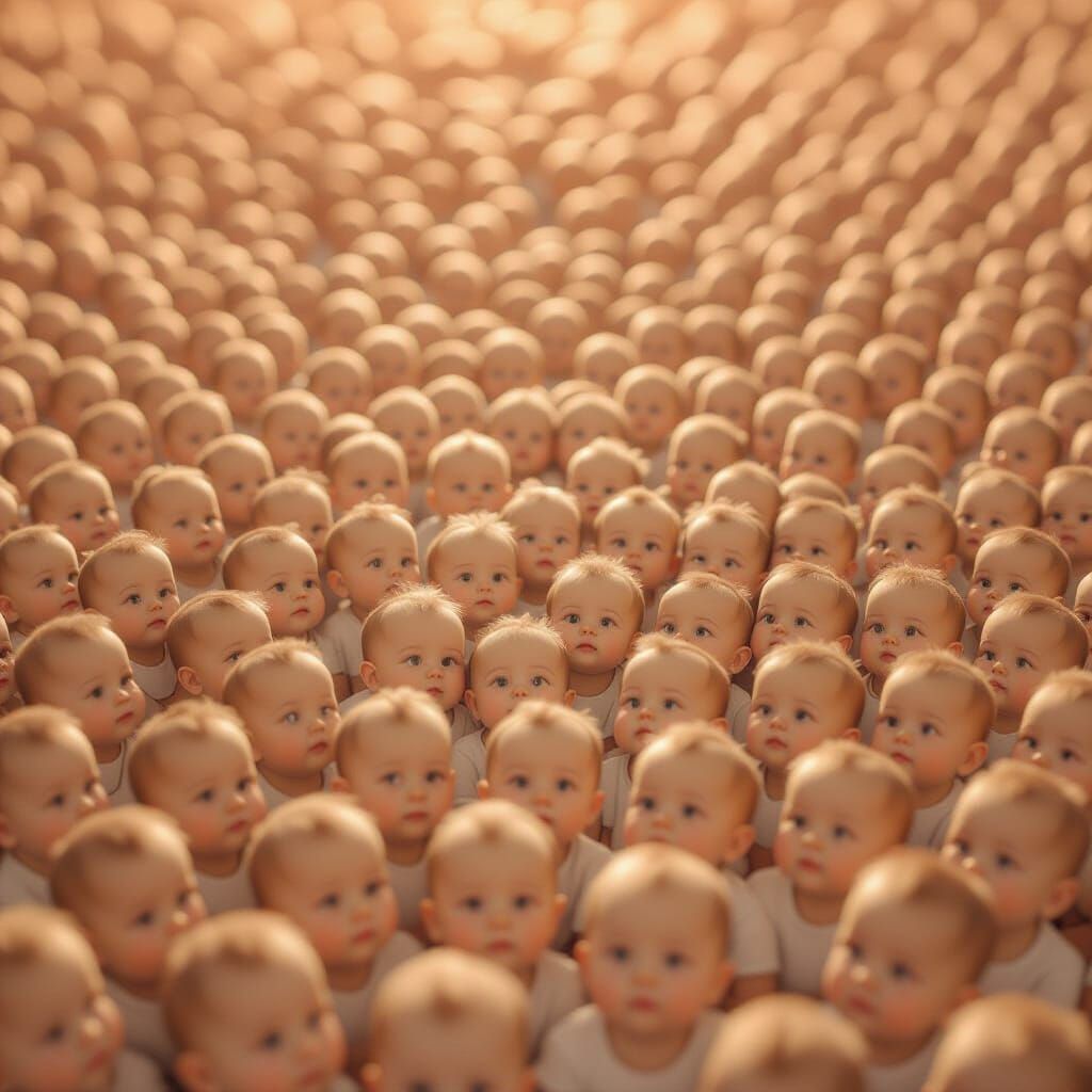 Multitude of Baby Faces in Soft Impressionist Style