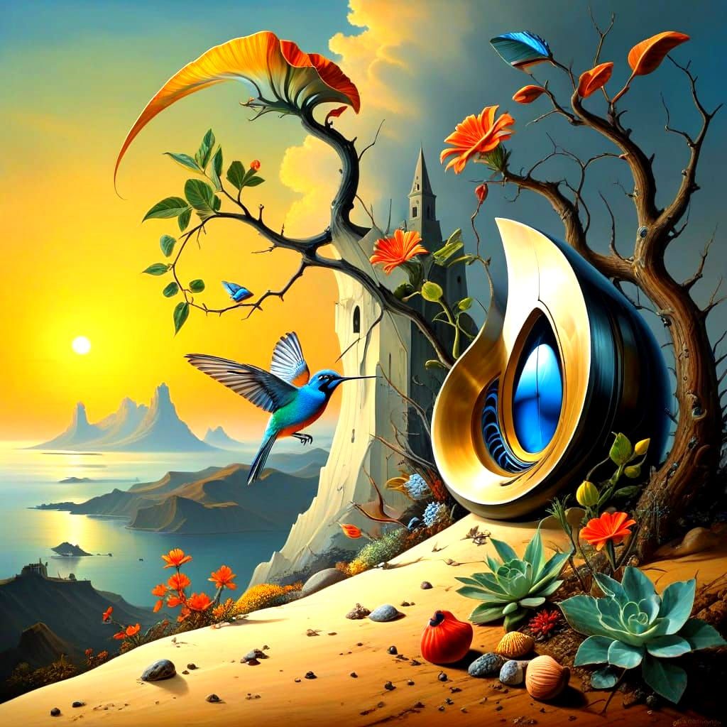 Vibrant Surreal Landscape with Fantastical Elements