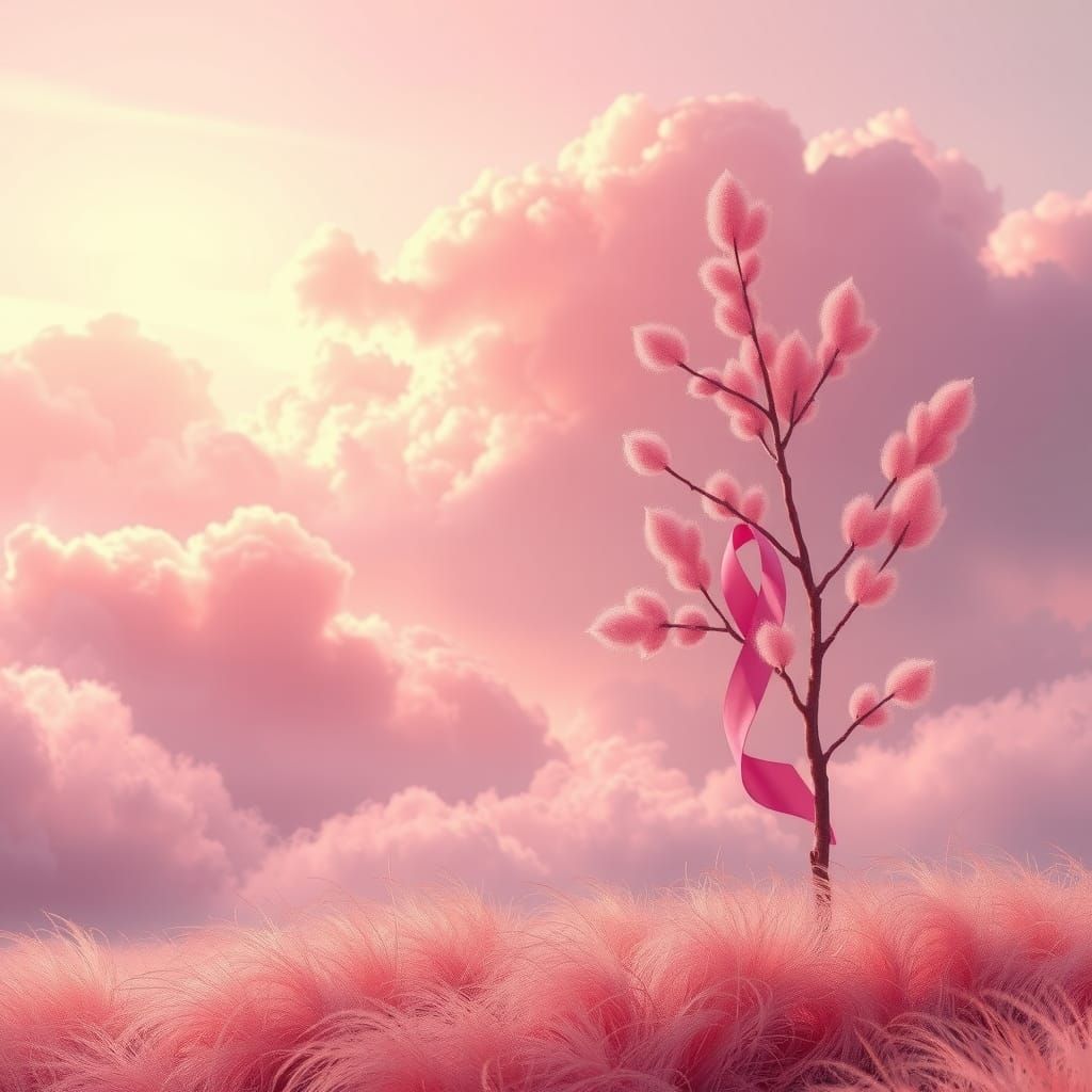 Pink Landscape with Ribbon: Breast Cancer Awareness