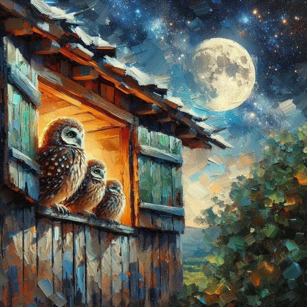 Burrowing owls on an old attic