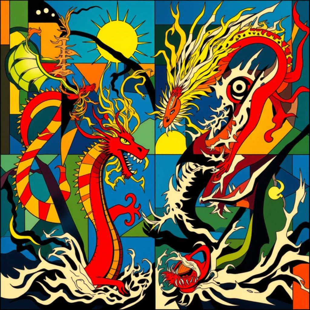 <lora:DRAGON BATTLE:1.0>