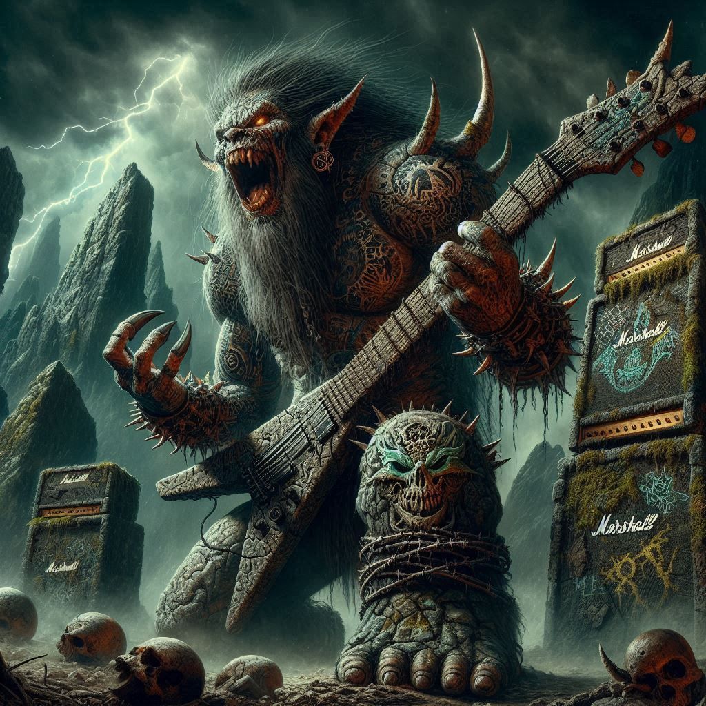 Rock troll playing 'thunderstruck'  by @Jacomo