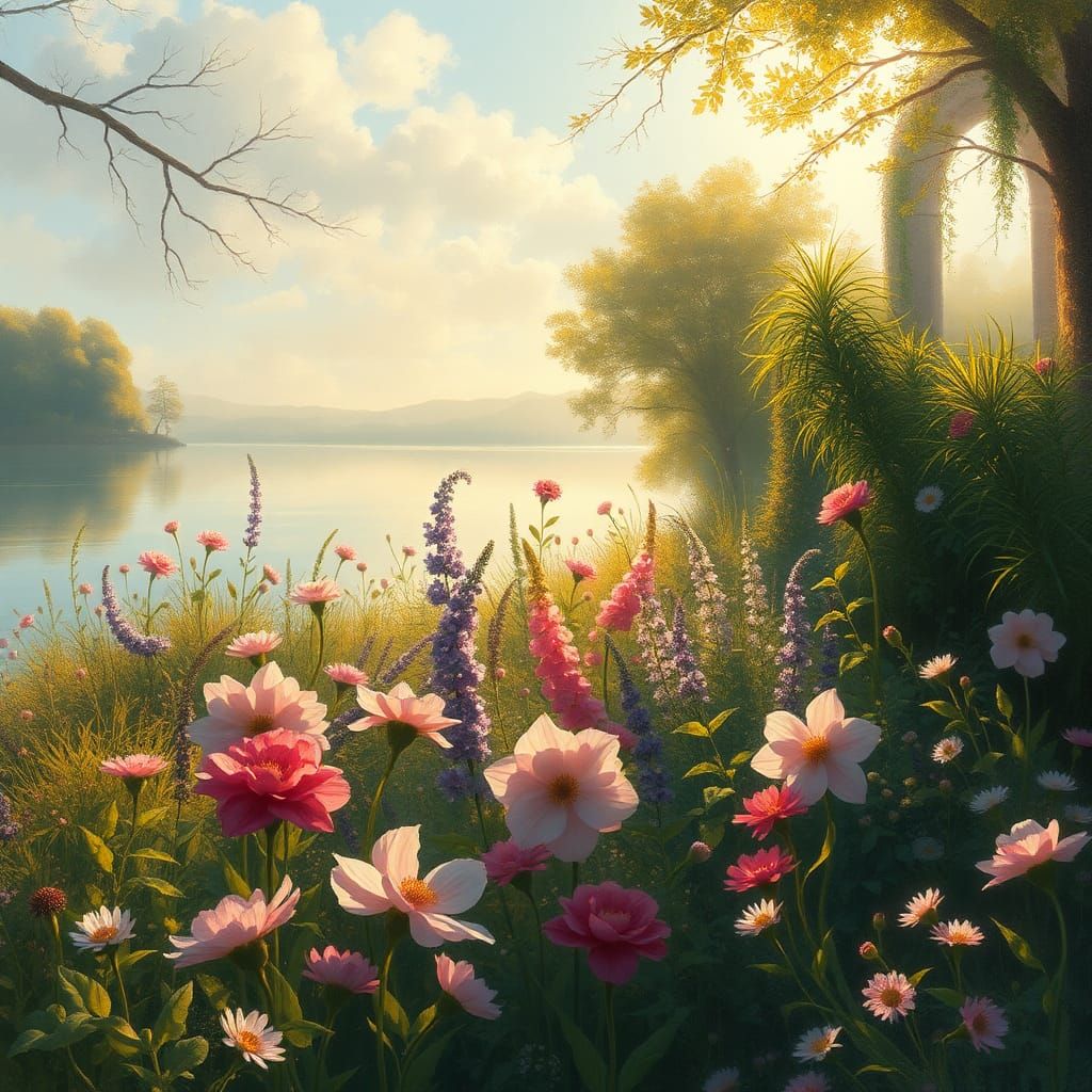 Colorful Landscape, With a Flower Garden