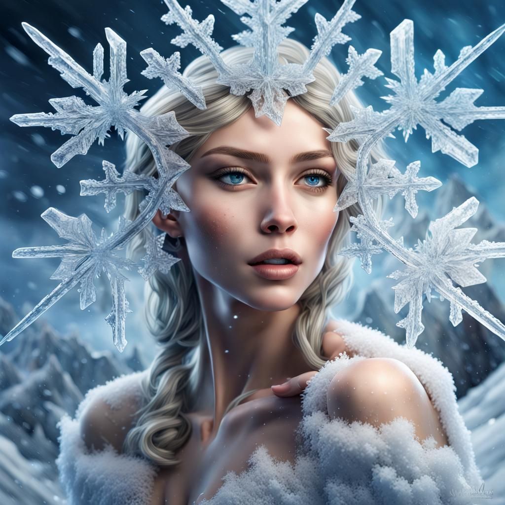 A Beautiful Ethereal Ice Fairy Is Delicately Sculpting A Large