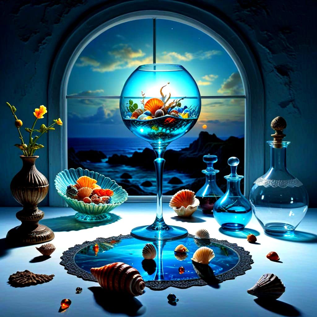 Surrealistic Retro Still Life with Hyper-Realistic Flowers a...