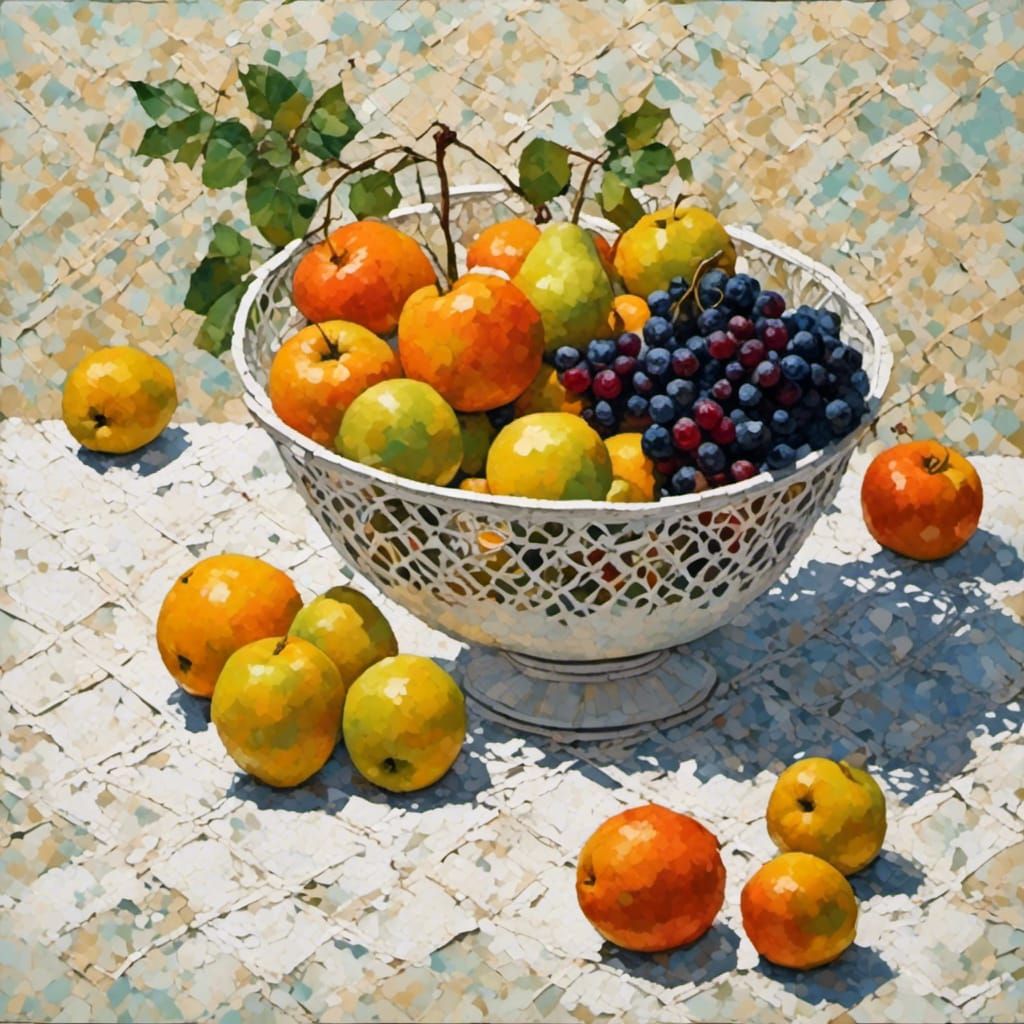 Minimalist Still Life with Fruit, Expressionist Oil Painting