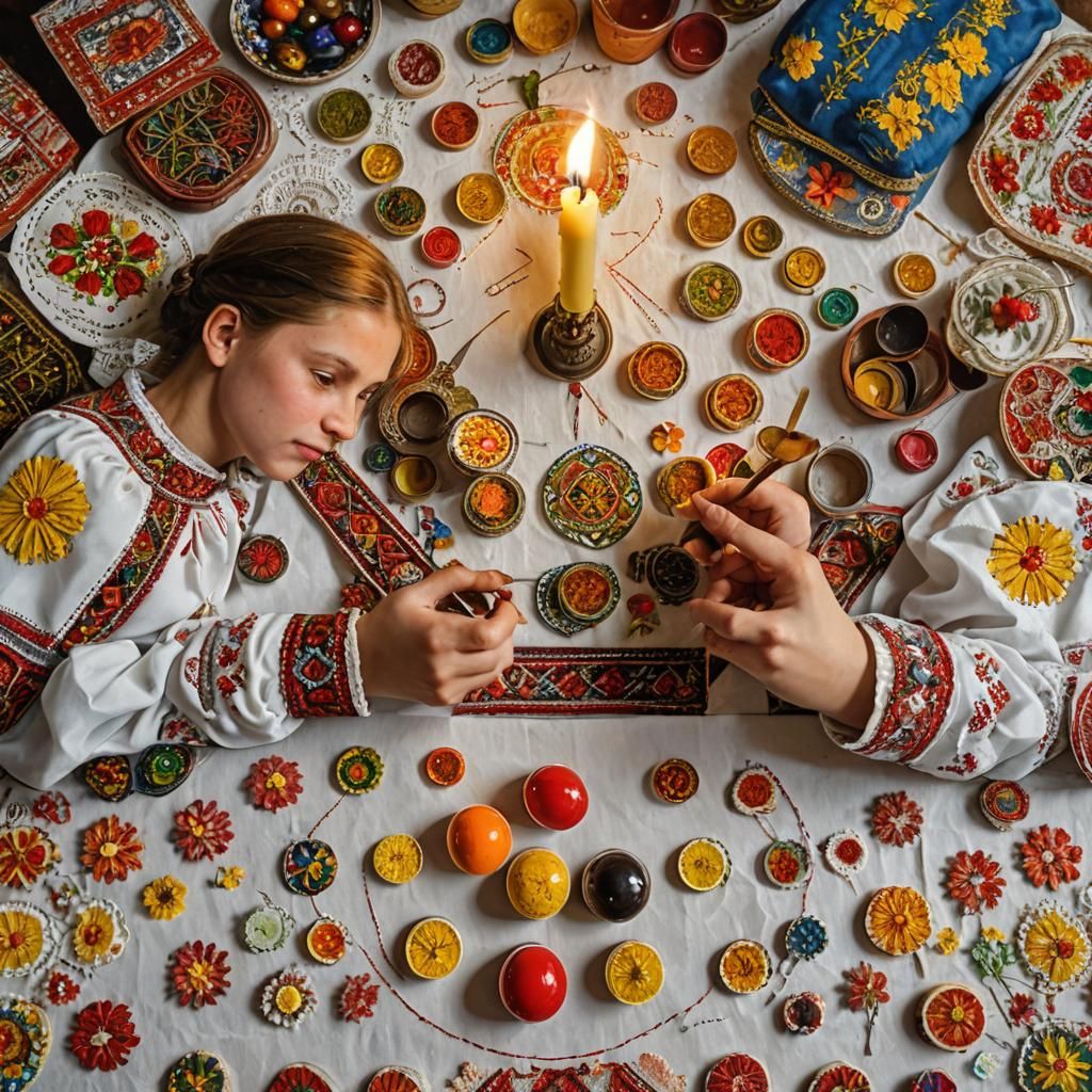 Pysanka-Making AI-Montage in Style of Terri Kelleher