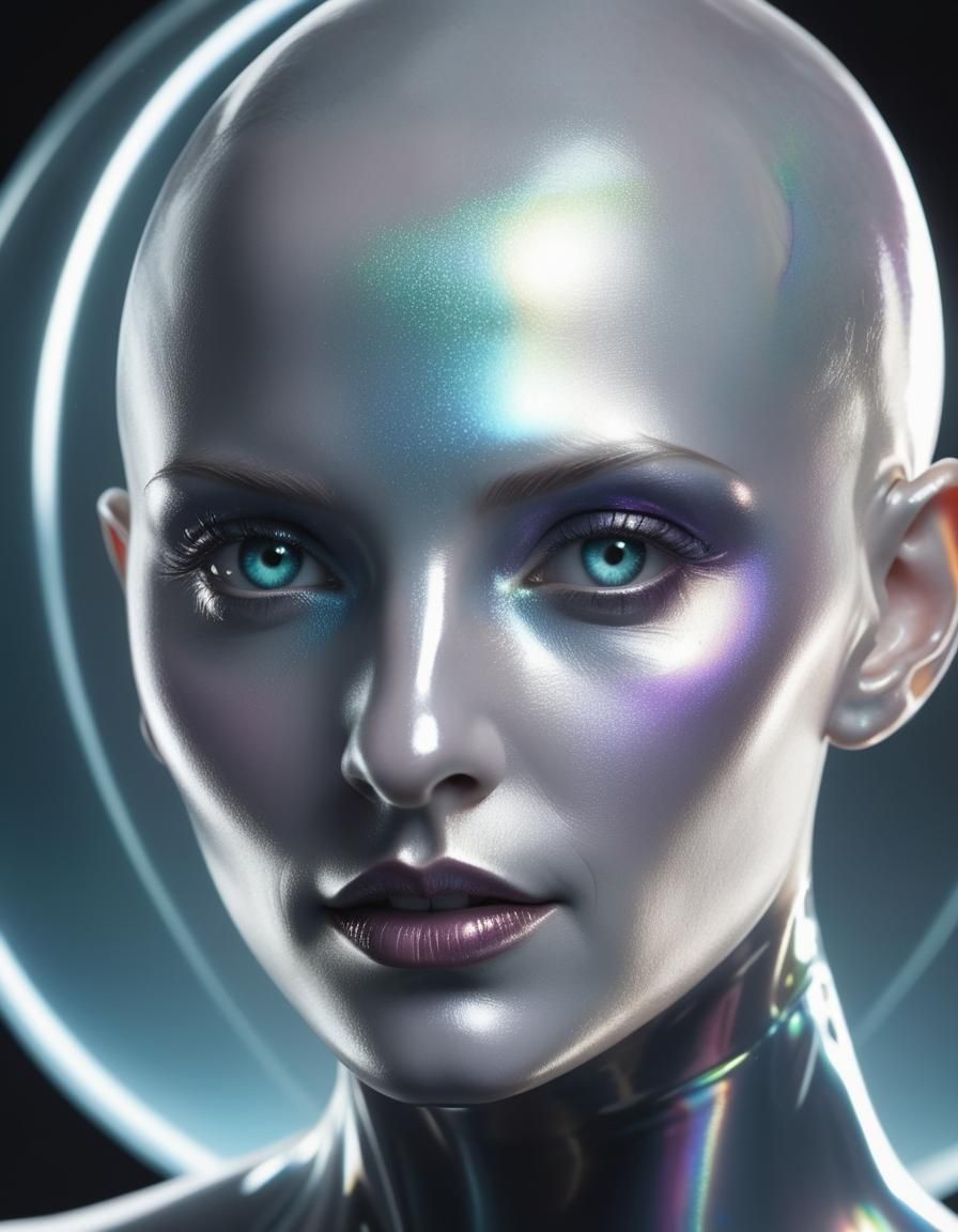 Iridescent Nanotech Woman: Hyperreal AI Portrait