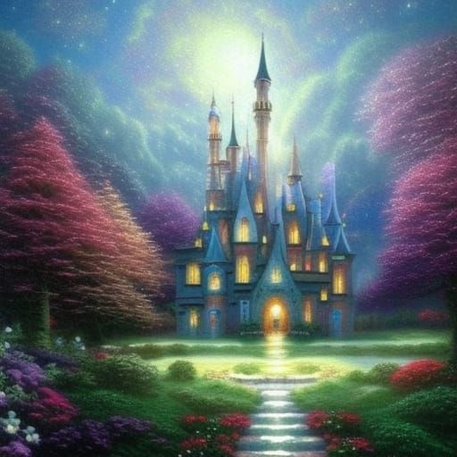 Floral castle with night sky