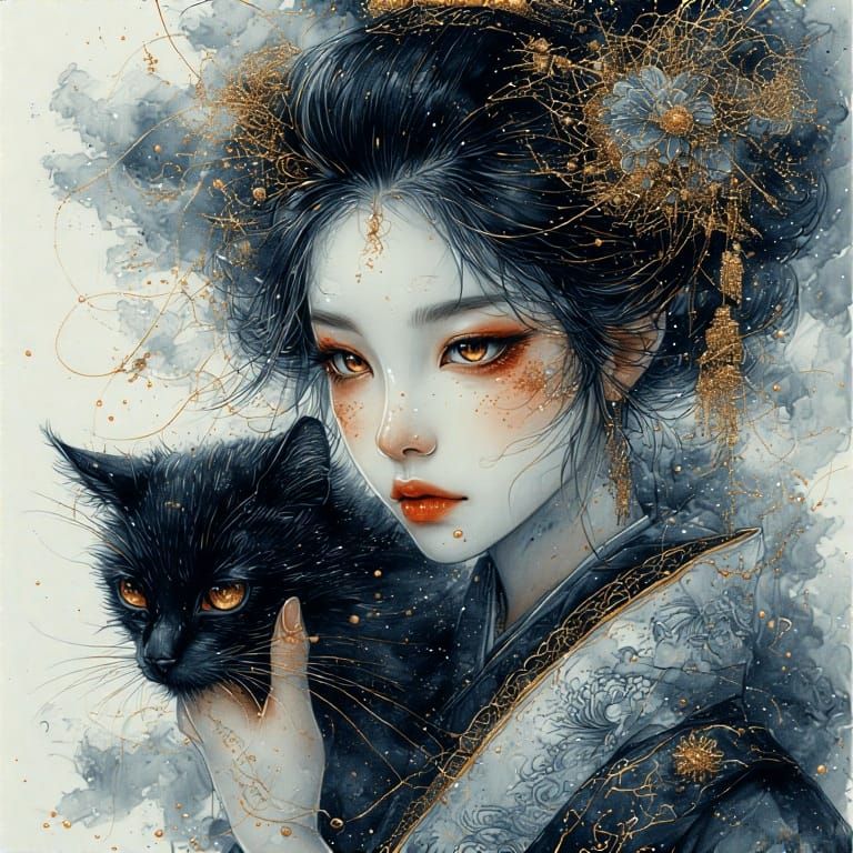 A girl with a cat