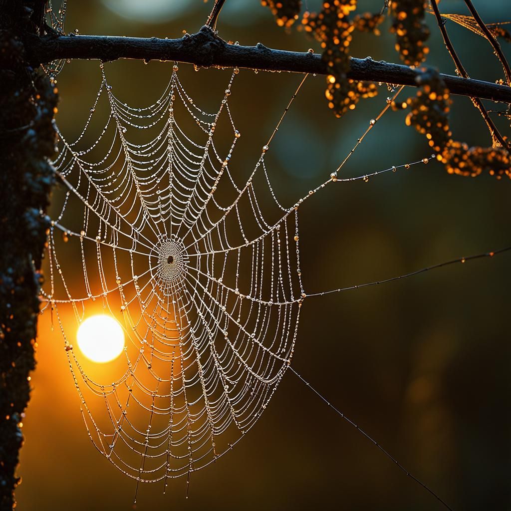 Sunrise on a dued spiderweb   by @Ebroin33