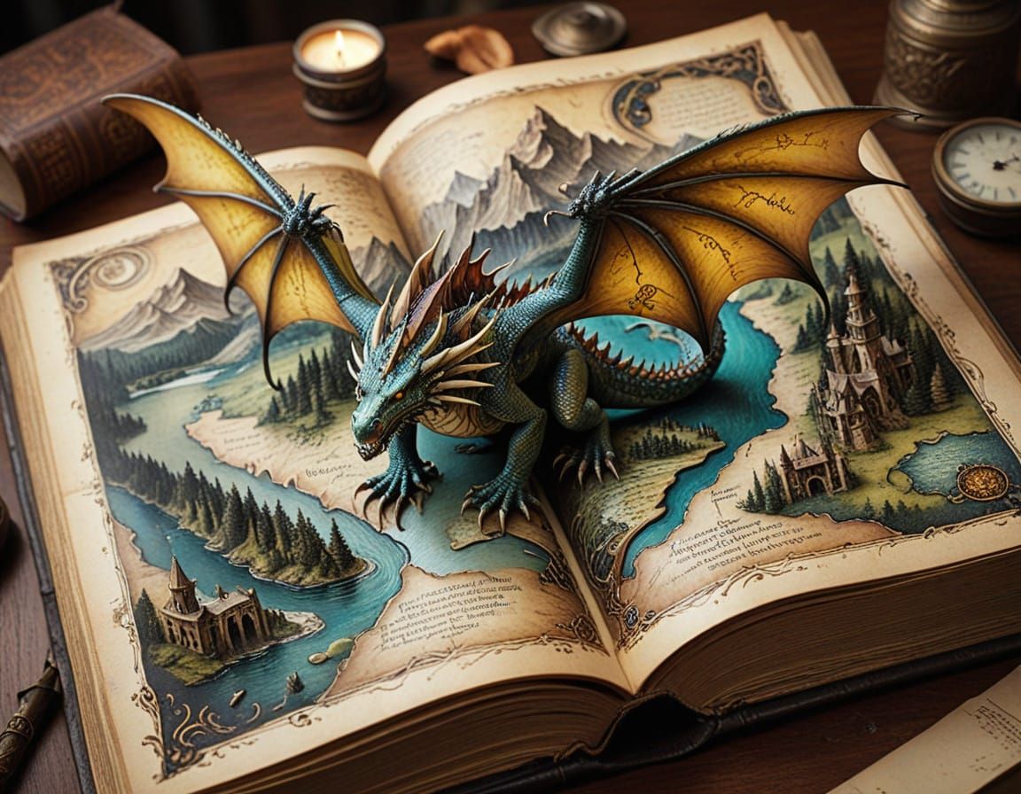 Ancient Map Dragon with Iridescent Scales