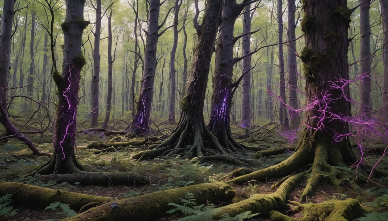 Photorealistic forest with Maple trees, white birch and spru...