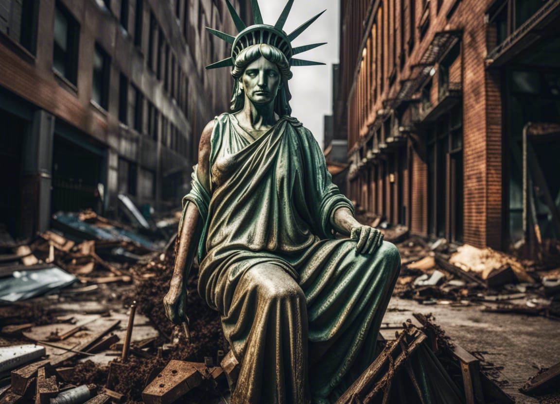 Damaged Statue of Liberty in PostApocalyptic New York AI Generated