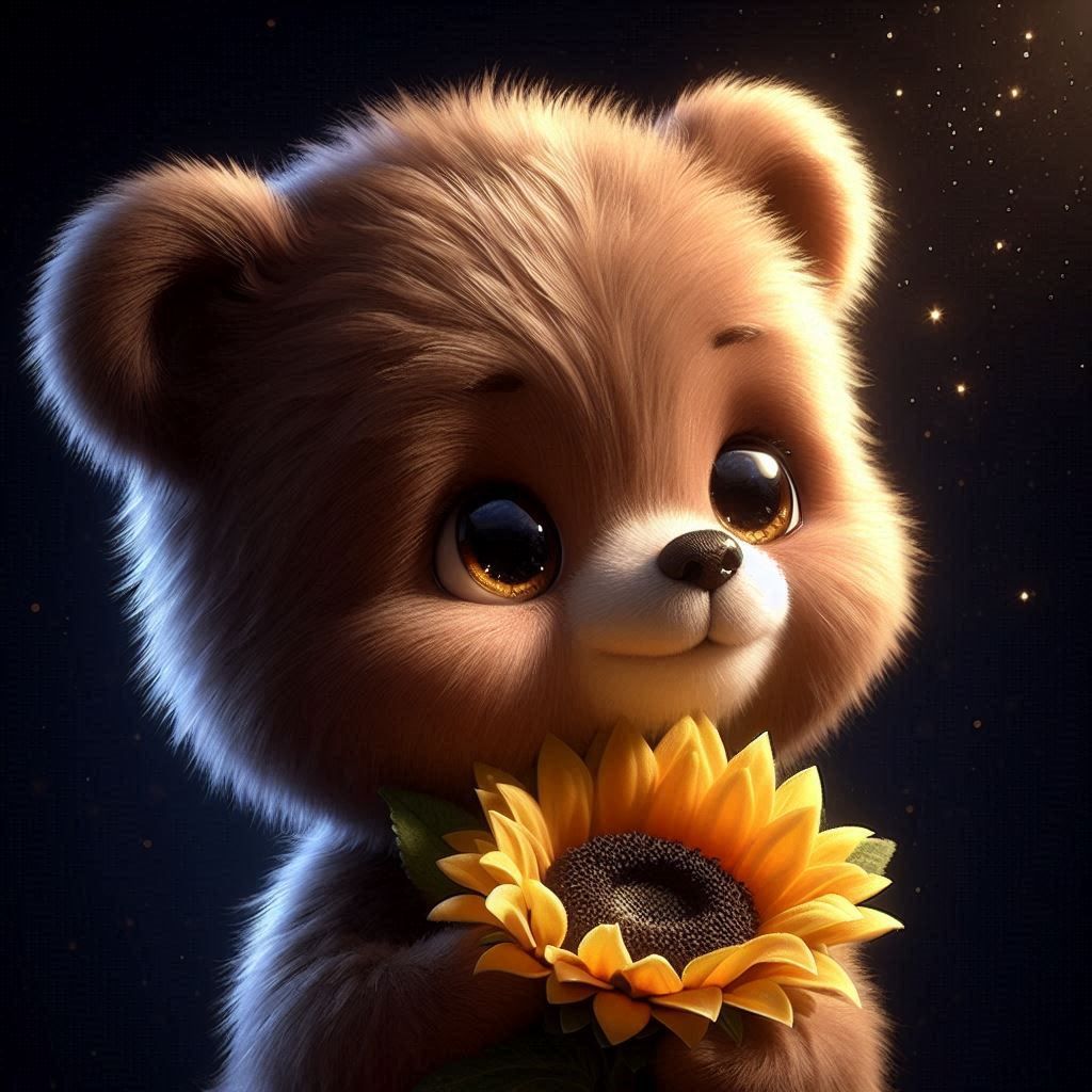 Cute bear with a sunflower 