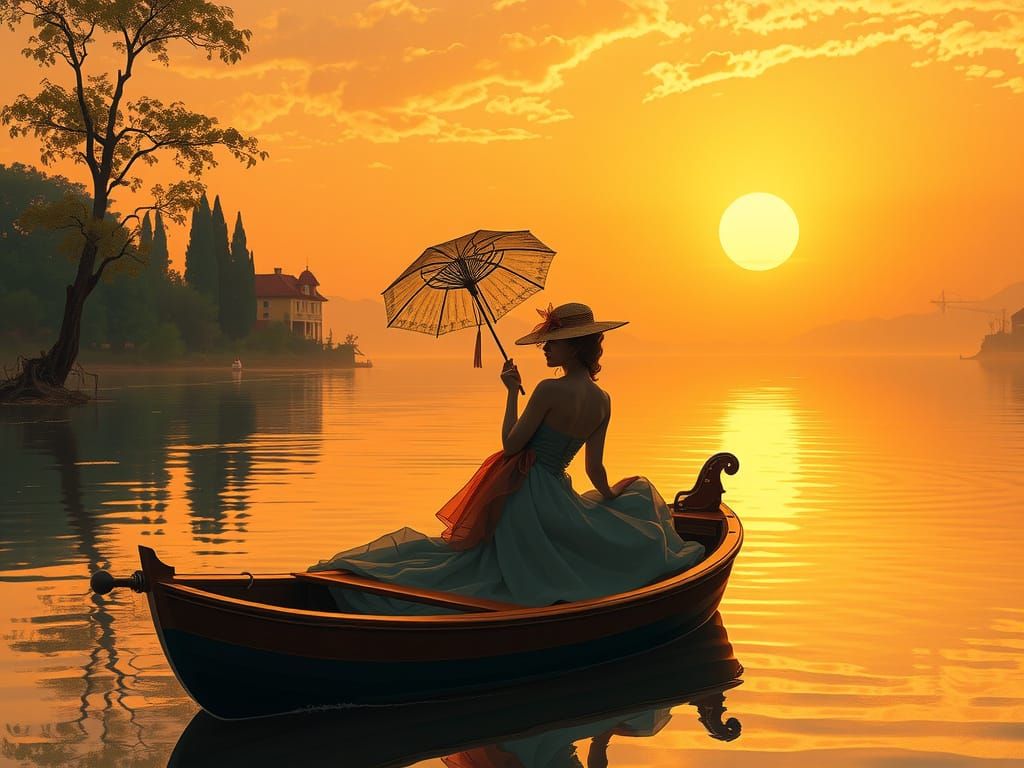 Romantic boat  in the middle of a lake (3 likes)  by @Philemon