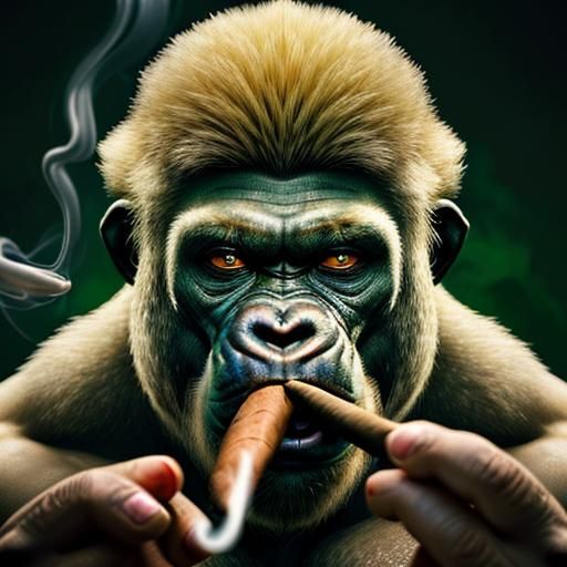 Albino gorilla smoking a big cigar and dinking Brandy, lots ...