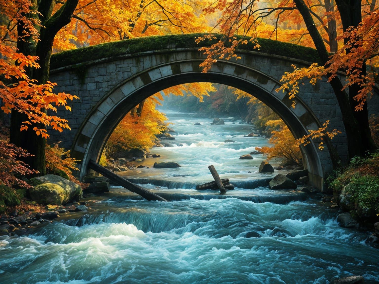Autumn's bridge  by @StriderAiArt