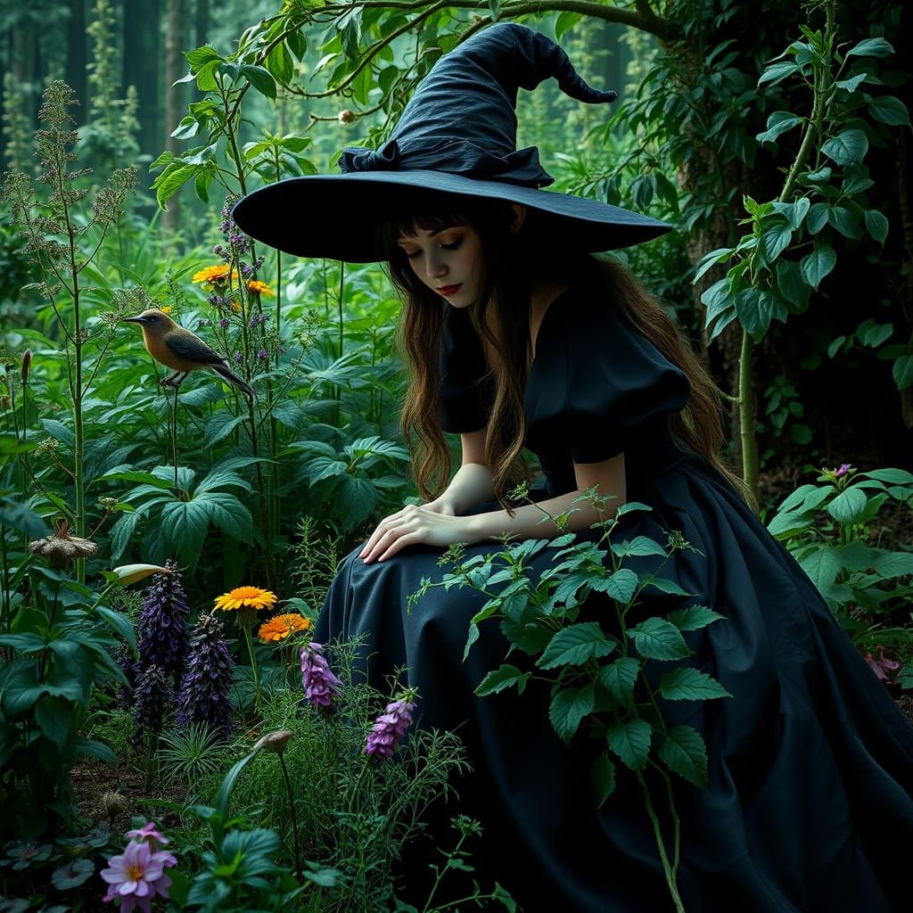 A witch tending to her herb garden   by @Grace