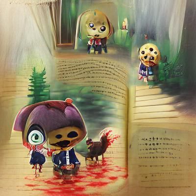 Animal Crossing Horror storybook illustration