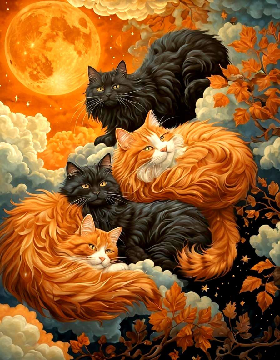 Celestial Felines in Art Deco Heaven