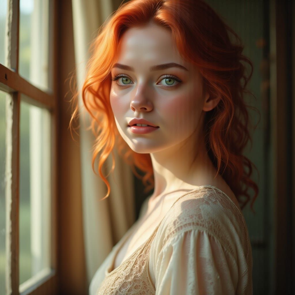 Ethereal Young Woman with Ginger Hair in Romantic Painterly ...
