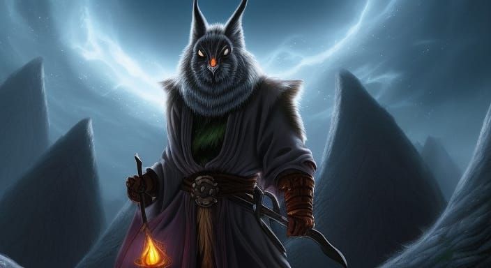 "ancient anthropomorph Rabbit wizard with long beard sitting...