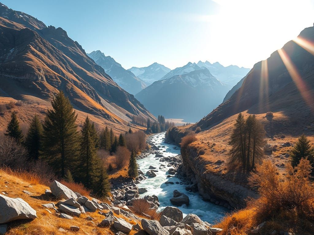 Sunny Mountain Landscape Inside Open Leather Suitcase