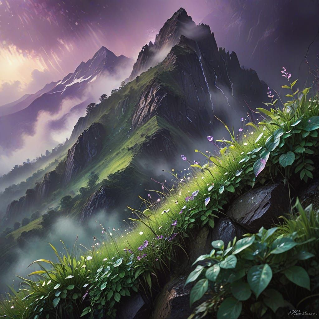 Dreamy Ethereal Landscape in Iridescent Watercolor Style