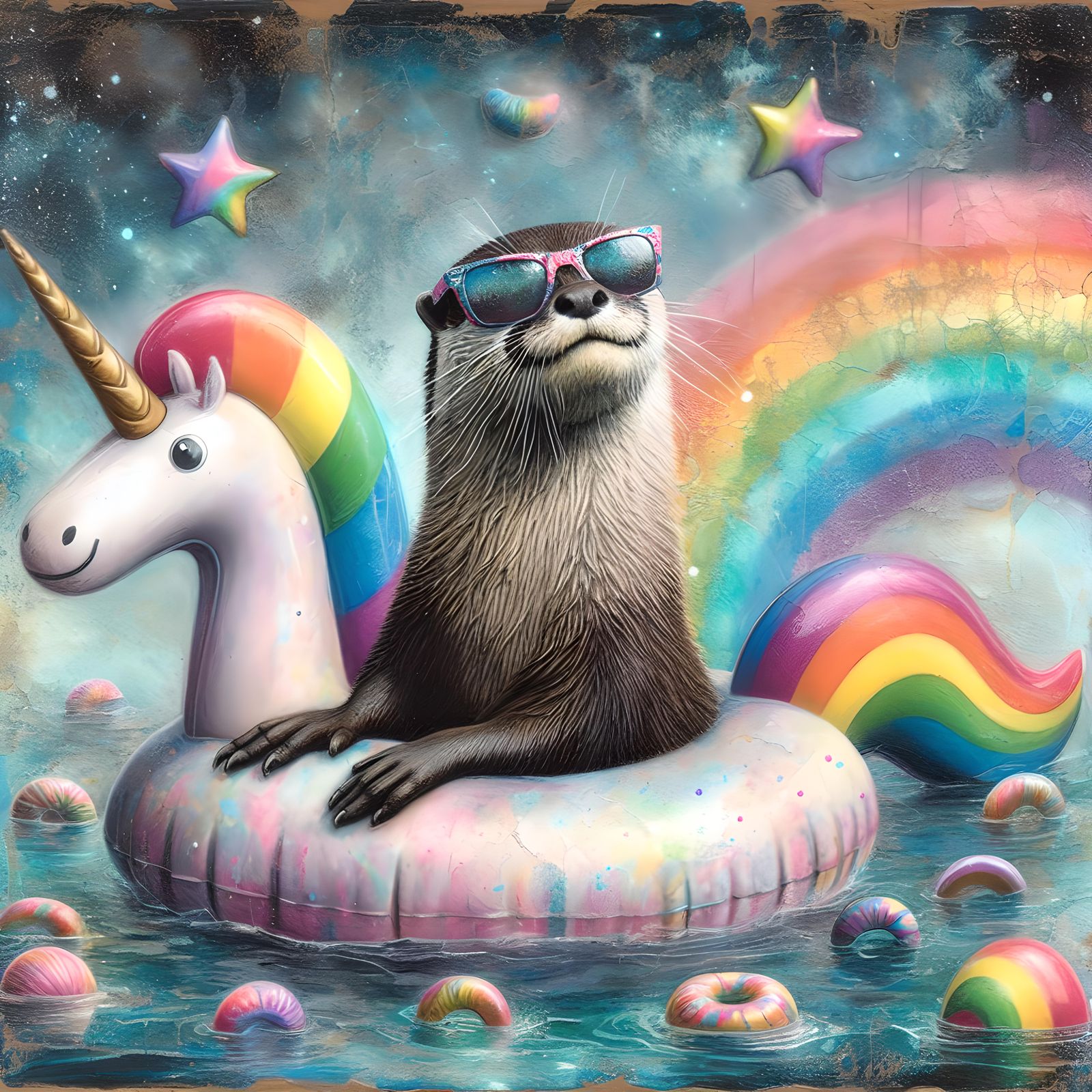 Otter in a Unicorn Float