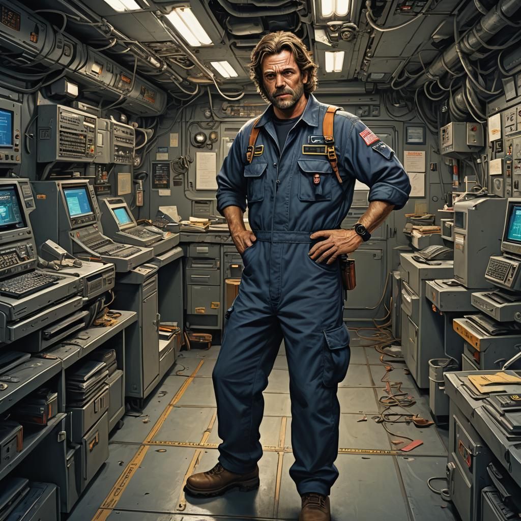 ET3 Philthy Mcnasty, wearing coveralls, pockets full of tool...