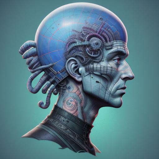 Surrealistic head blueprint.