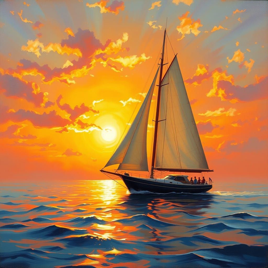 Ethereal Sunset Sailboat in Dreamy Impressionist Style