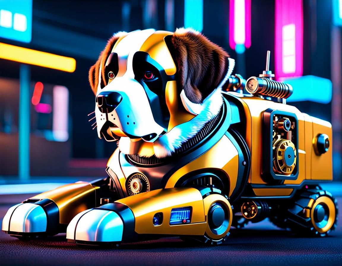 Saint Bernard Dog robot, on wheels - AI Generated Artwork - NightCafe ...