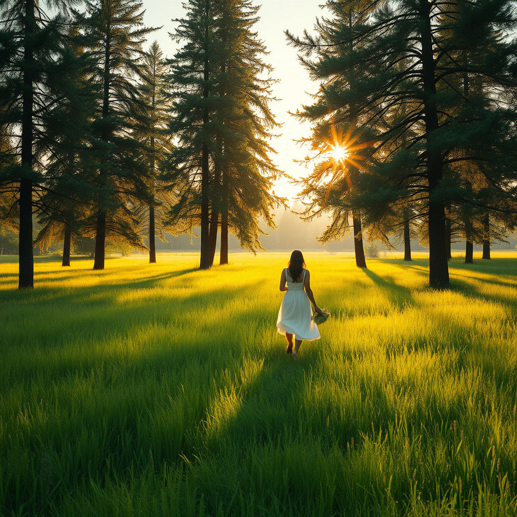 Romantic Couple in Meadow at Sunset: Impressionist Style