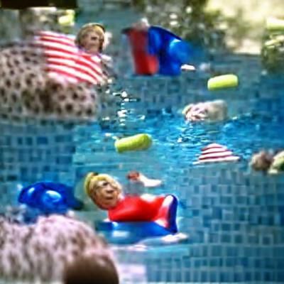 hillary clinton swimming in a pool with floaties on. #film. ...