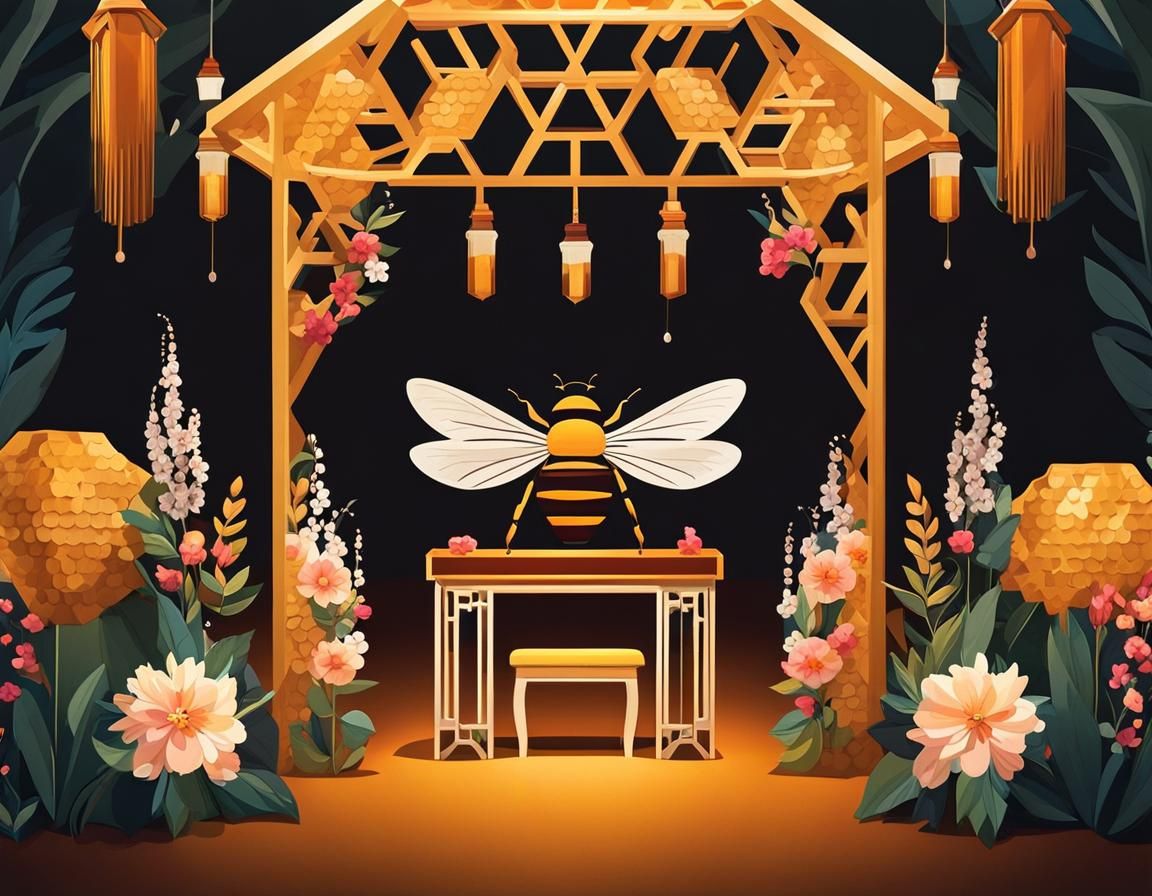 Bohemian Bee Wedding Flat Design Illustration