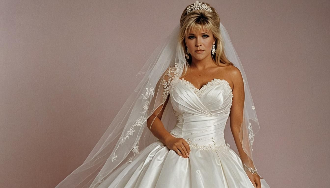 Samantha Fox wearing a wedding dress