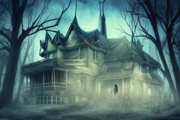 a spooky and haunted location, abandoned house attic, maxima...