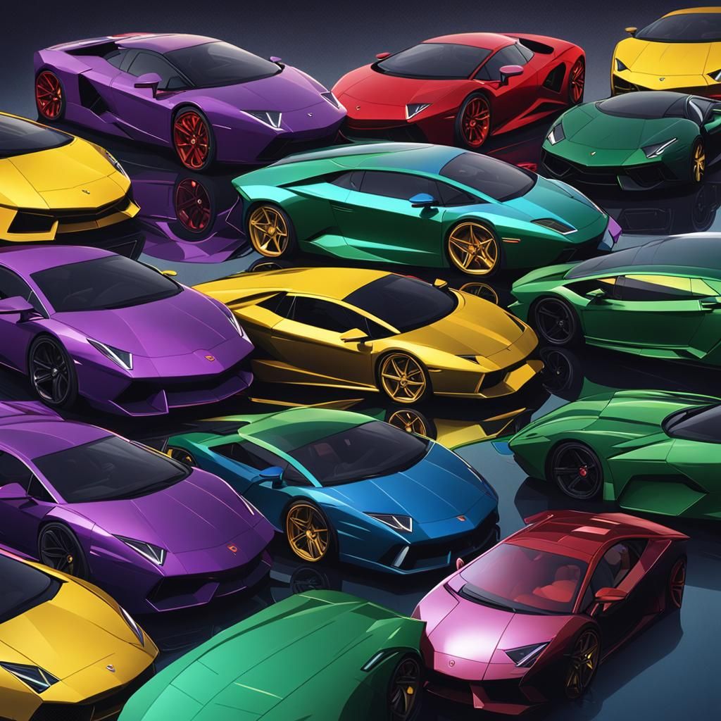 A line-up of shiny metallic cars and left to right there is ...